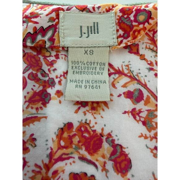 J. Jill Sleeveless Paisley Cotton Top Tan Trim Orange Pink Print Women’s XS EUC - Picture 5 of 7